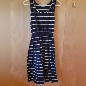 Elegant Navy and White Striped Dress